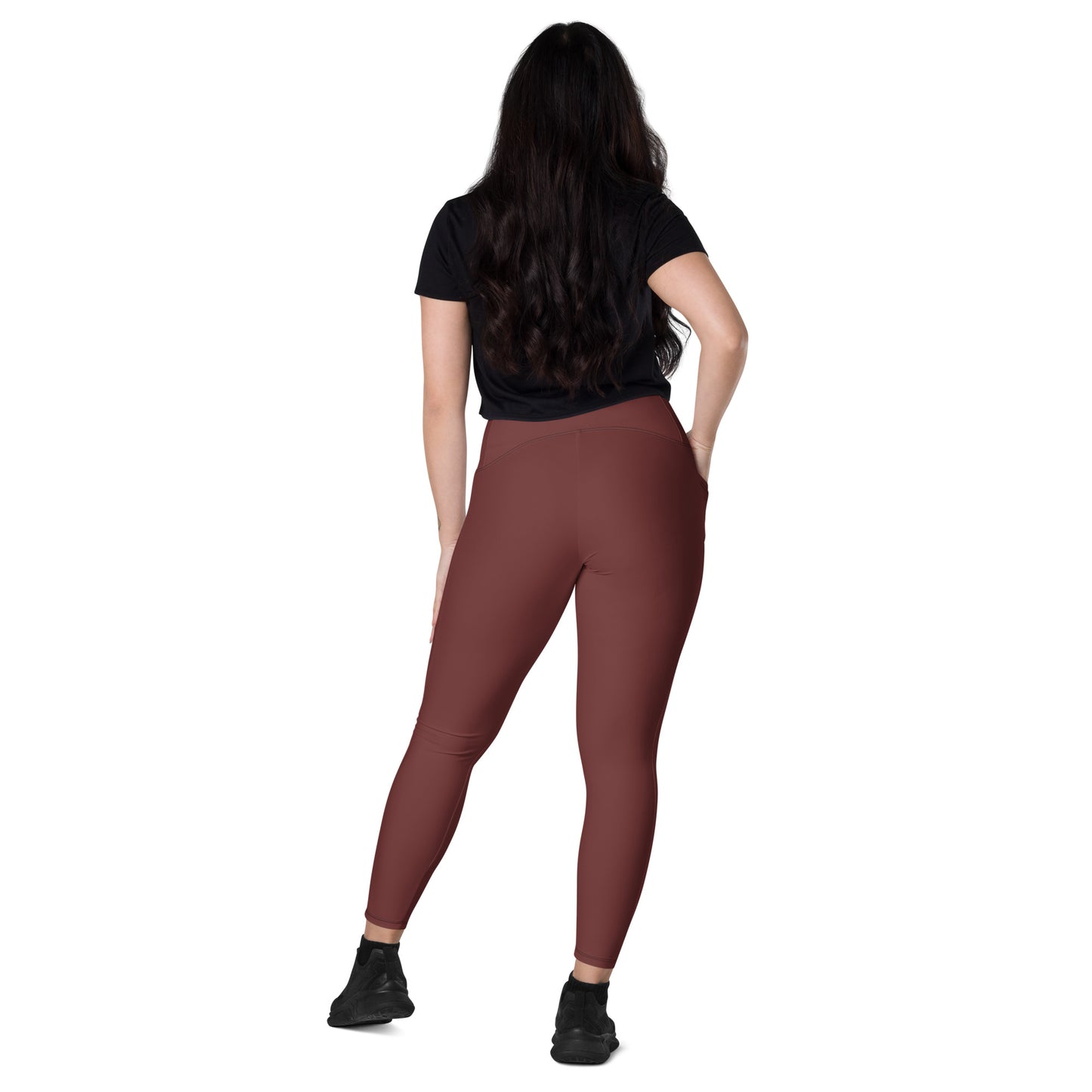 Crossover Leggings with Pockets (Burgundy)