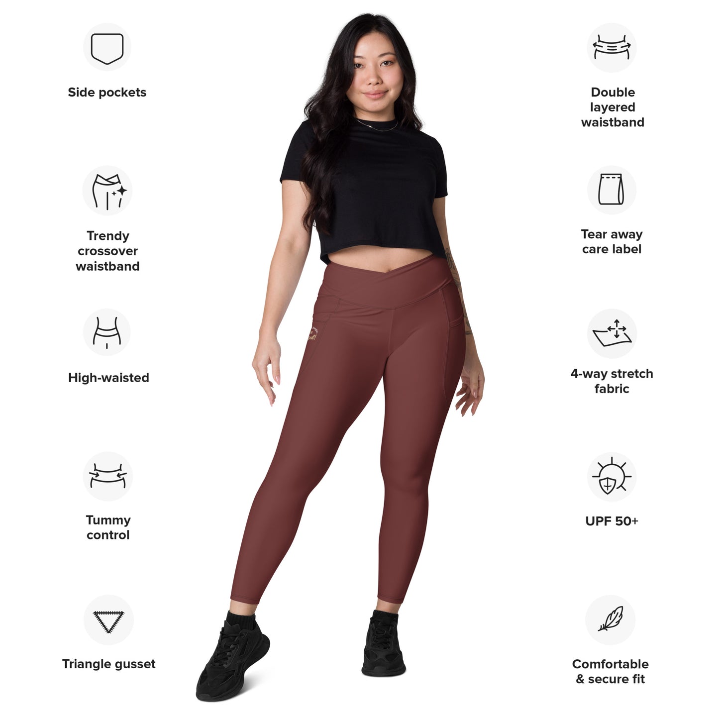 Crossover Leggings with Pockets (Burgundy)