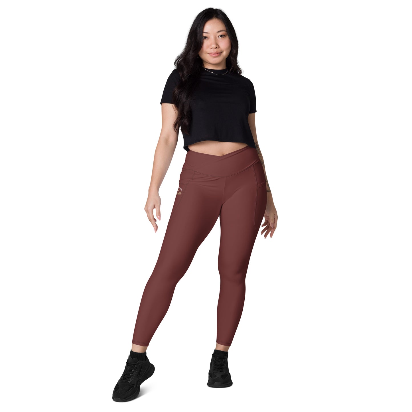 Crossover Leggings with Pockets (Burgundy)