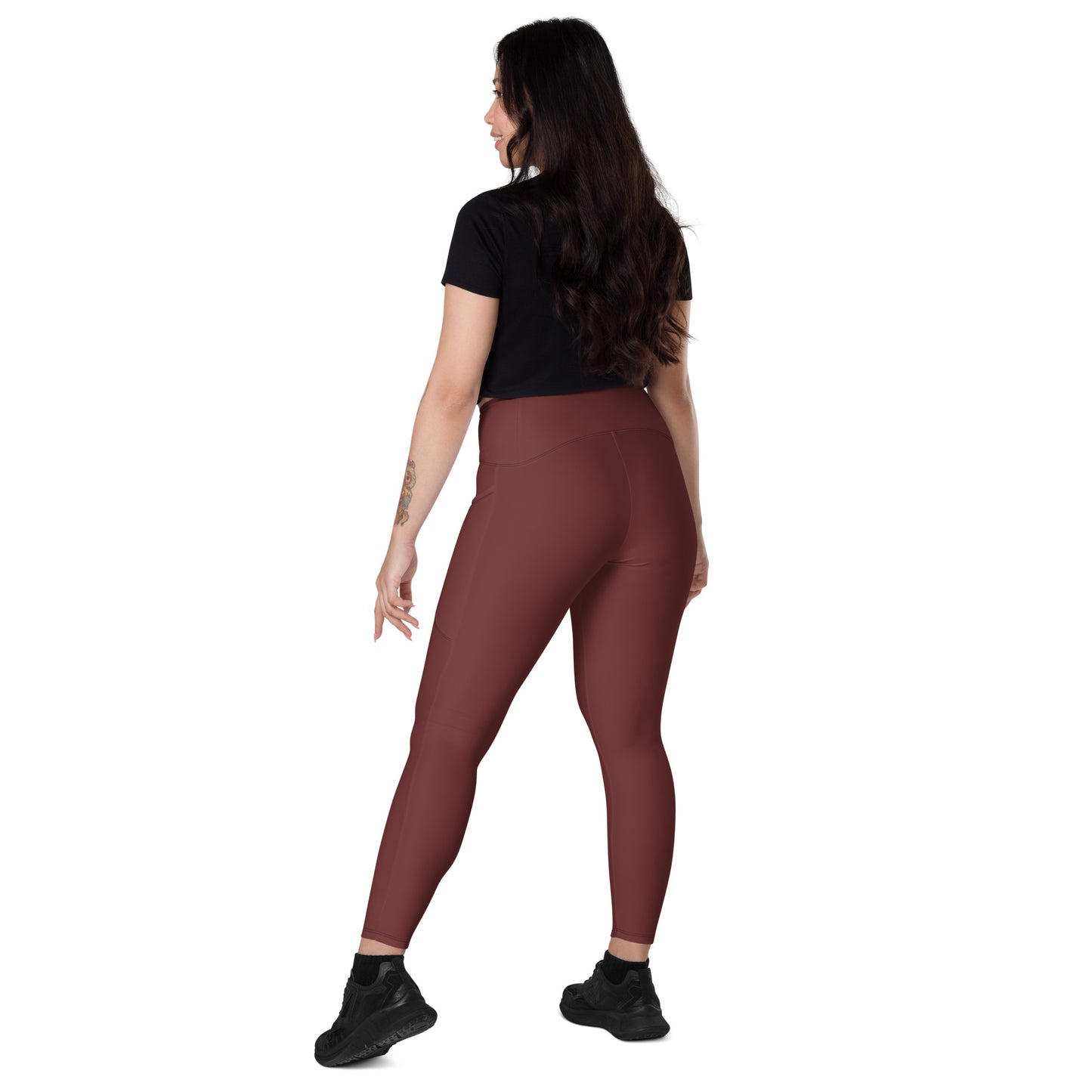 Crossover Leggings with Pockets (Burgundy)