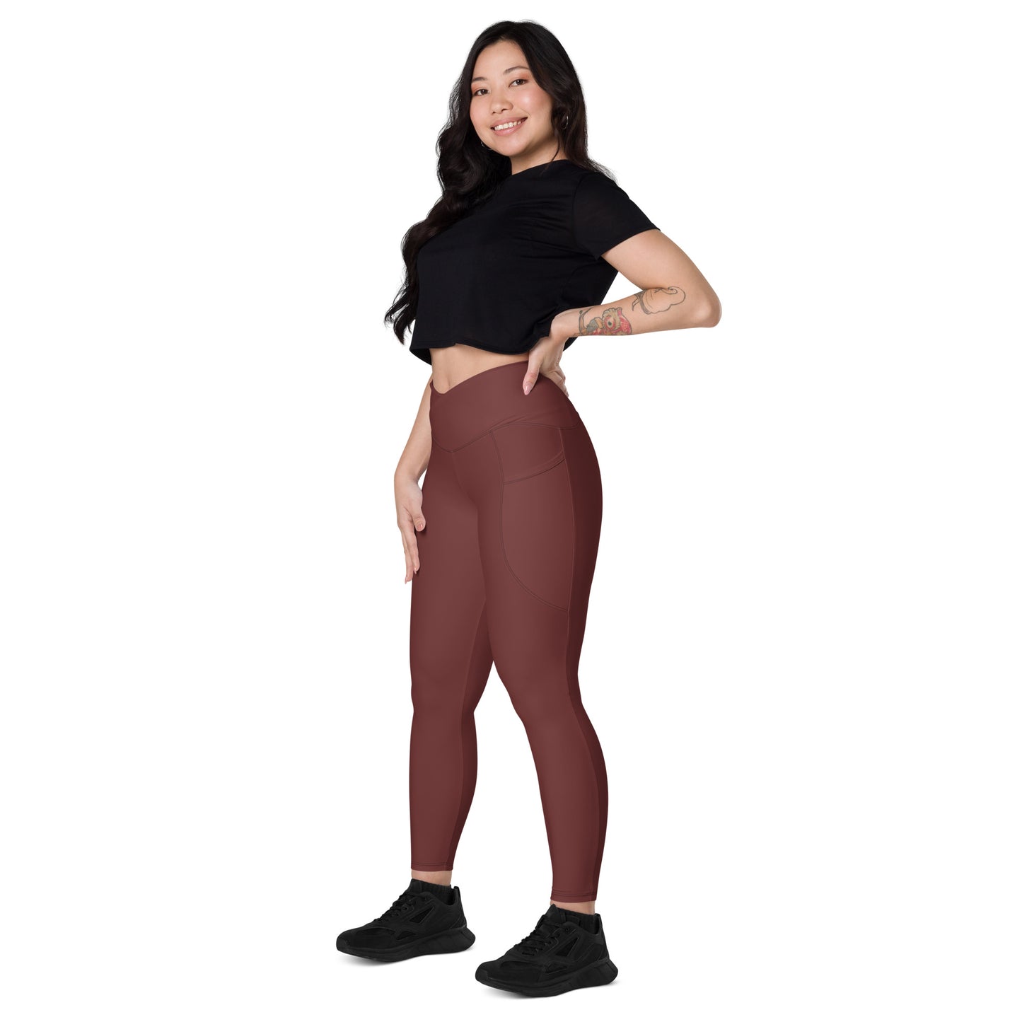 Crossover Leggings with Pockets (Burgundy)