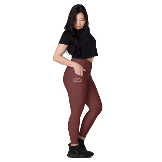 Crossover Leggings with Pockets (Burgundy)