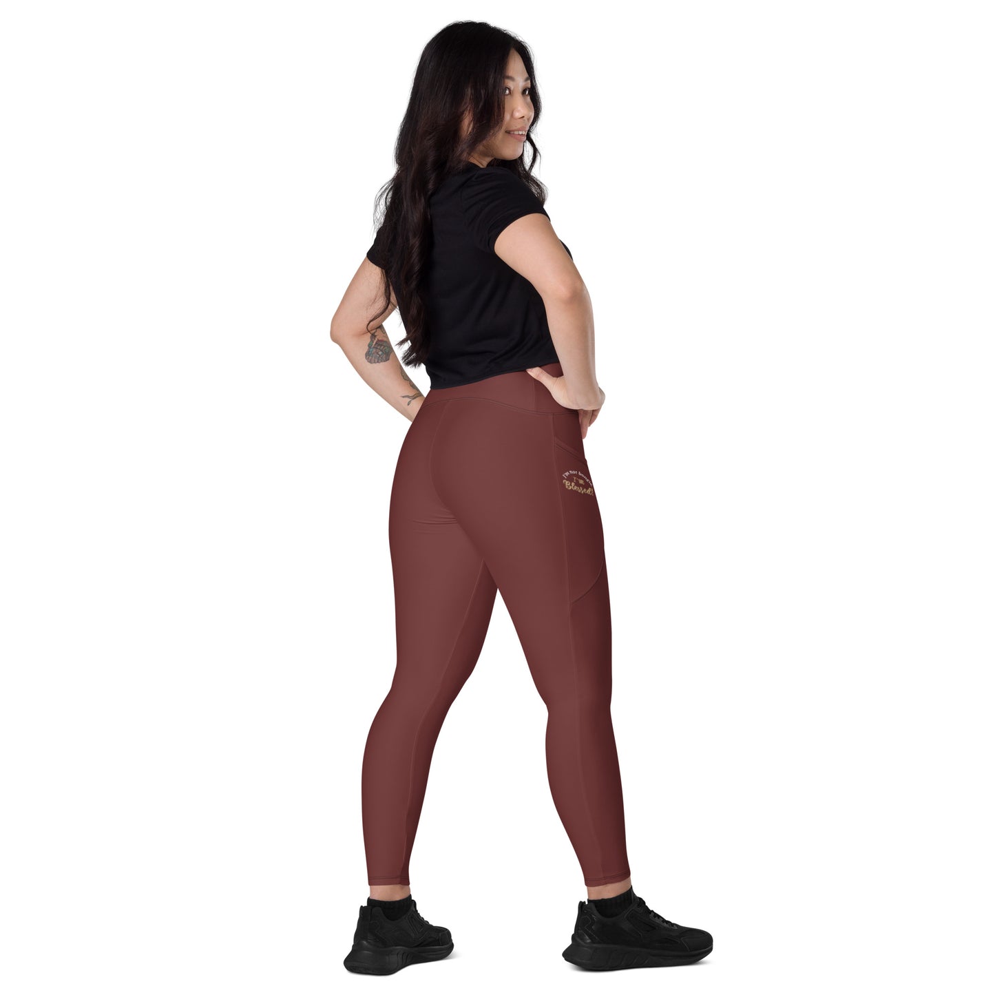 Crossover Leggings with Pockets (Burgundy)