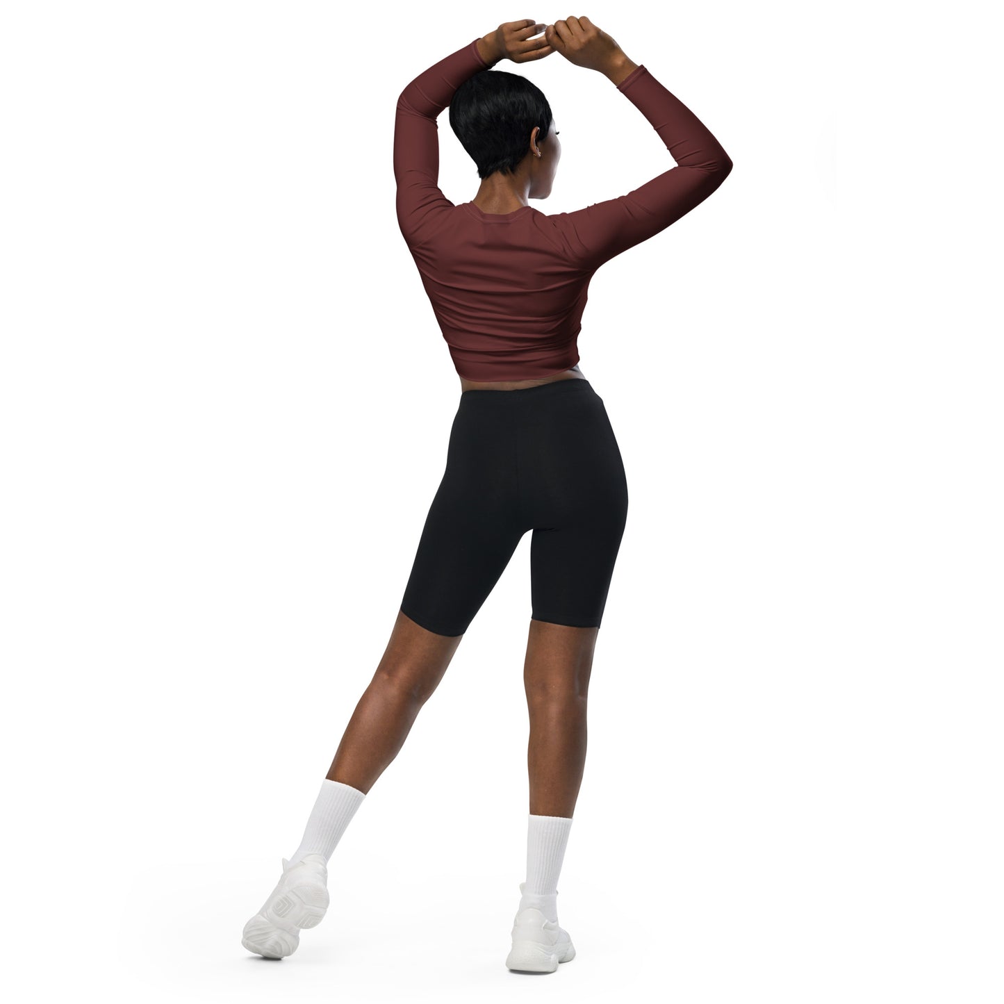 Long-sleeve Athletic Crop Top (Burgundy)