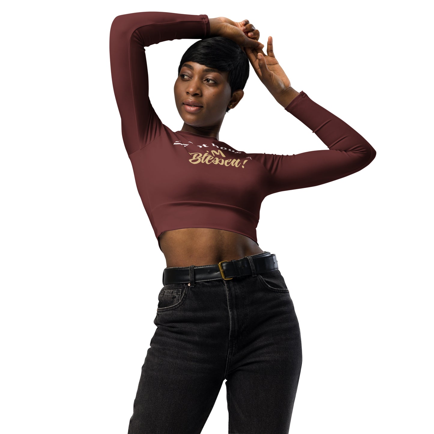 Long-sleeve Athletic Crop Top (Burgundy)