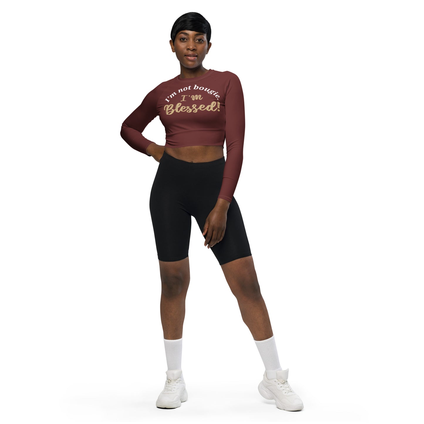 Long-sleeve Athletic Crop Top (Burgundy)