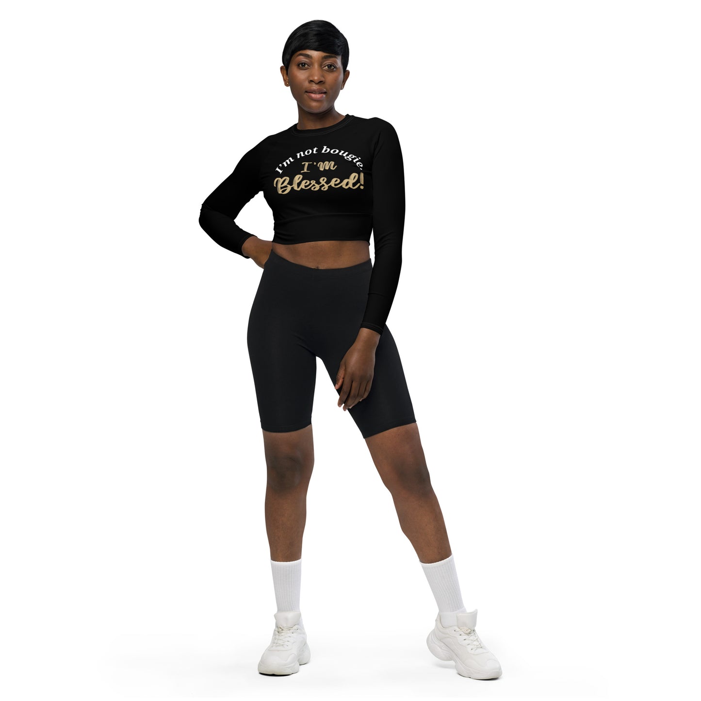 Long-sleeve Athletic Crop Top (Black)