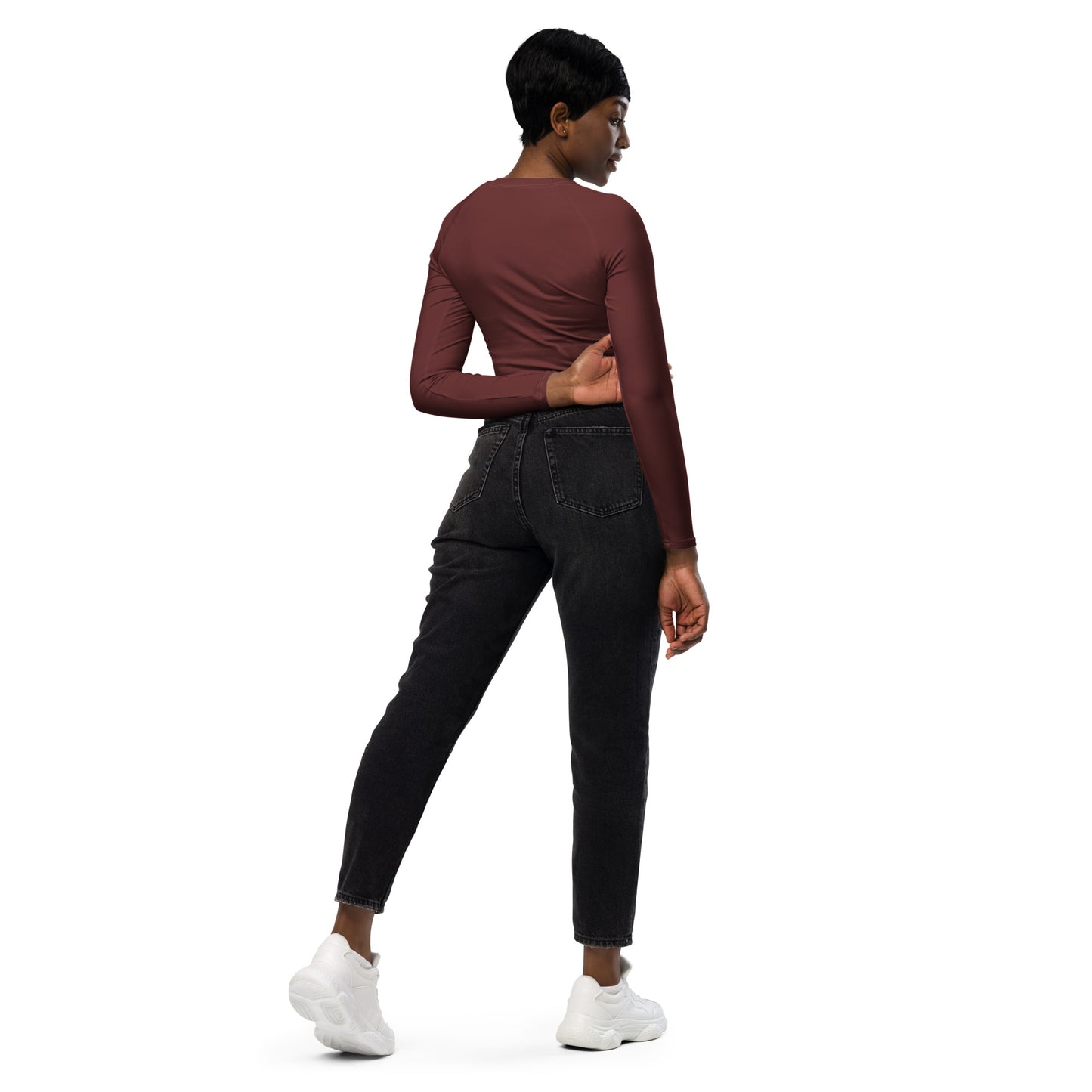 Long-sleeve Athletic Crop Top (Burgundy)