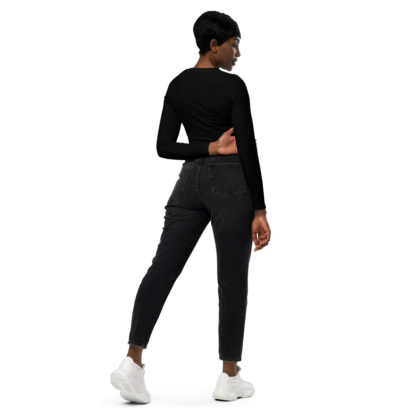 Long-sleeve Athletic Crop Top (Black)